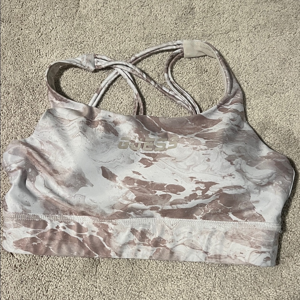 size xs white and tan marble patterned guess padded sports bra
